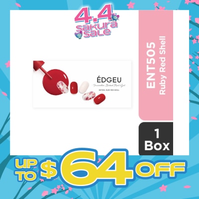 EDGEU - Real Gel Nail Strips ENT505 Ruby Red Shell (Semi-Baked + Ultra Glossy + Long-Lasting + Salon Quality) 1s