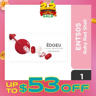 EDGEU Real Gel Nail Strips ENT505 Ruby Red Shell (Semi-Baked + Ultra Glossy + Long-Lasting + Salon Quality) 1s