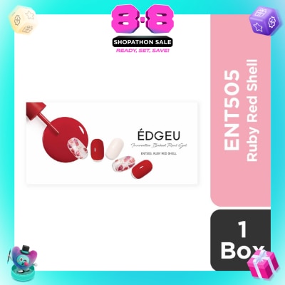 EDGEU - Real Gel Nail Strips ENT505 Ruby Red Shell (Semi-Baked + Ultra Glossy + Long-Lasting + Salon Quality) 1s