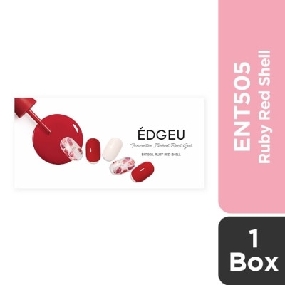 EDGEU Real Gel Nail Strips ENT505 Ruby Red Shell (Semi-Baked + Ultra Glossy + Long-Lasting + Salon Quality) 1s