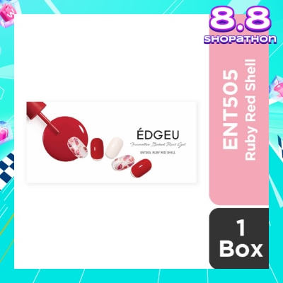 EDGEU Real Gel Nail Strips ENT505 Ruby Red Shell (Semi-Baked + Ultra Glossy + Long-Lasting + Salon Quality) 1s