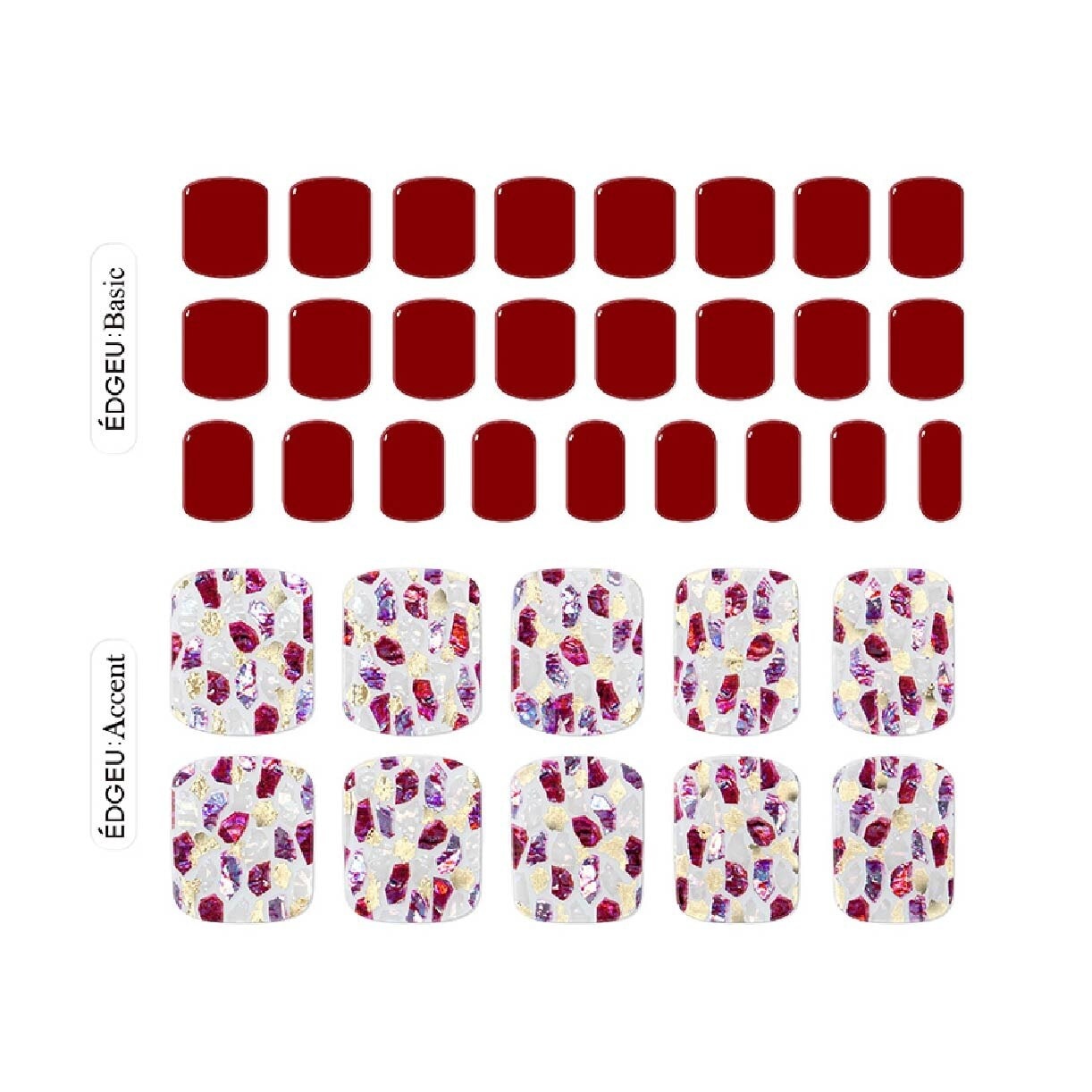 Real Gel Nail Strips EPA507 Red Sun (Semi-Baked + Ultra Glossy + Long-Lasting + Salon Quality) 1s