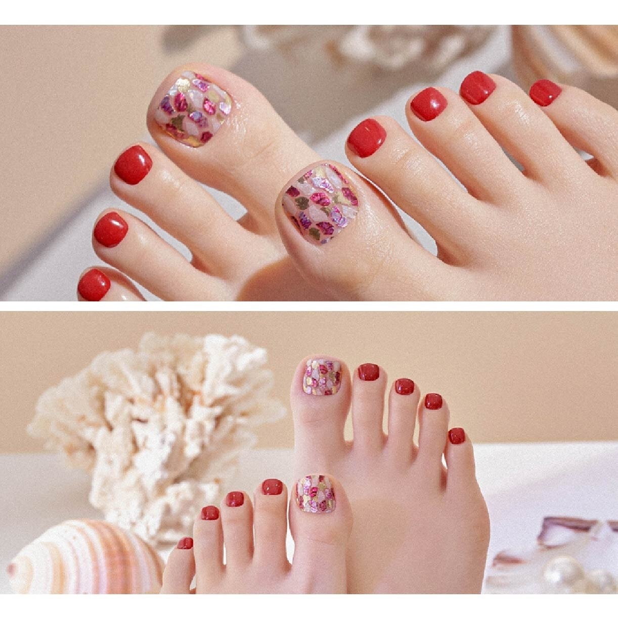 Real Gel Nail Strips EPA507 Red Sun (Semi-Baked + Ultra Glossy + Long-Lasting + Salon Quality) 1s