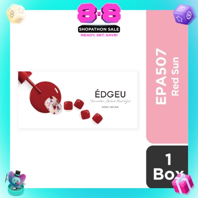 EDGEU - Real Gel Nail Strips EPA507 Red Sun (Semi-Baked + Ultra Glossy + Long-Lasting + Salon Quality) 1s