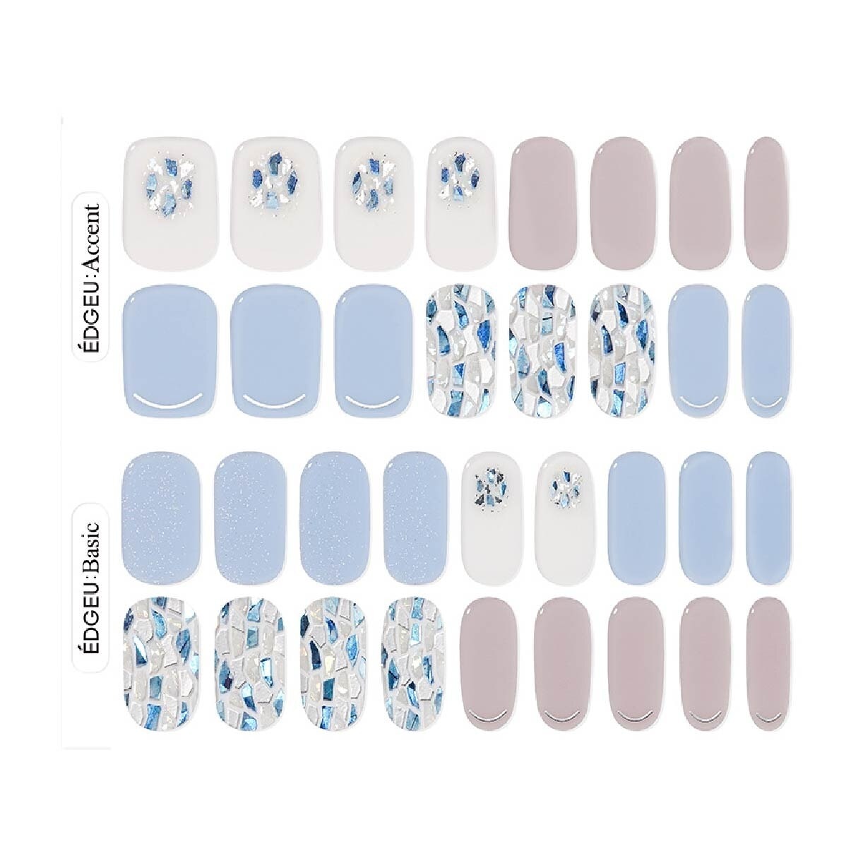 Real Gel Nail Strips ENA147 Ice Carving (Semi-Baked + Ultra Glossy + Long-Lasting + Salon Quality) 1s