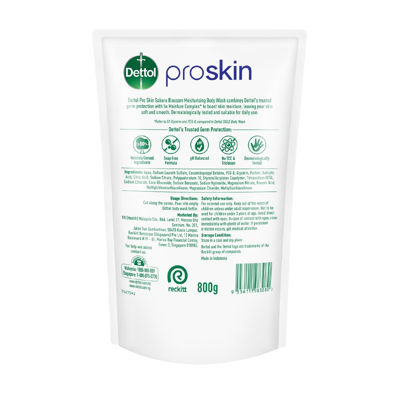 Proskin Sakura Blossom Moisturising Body Wash Refill Pack 800g