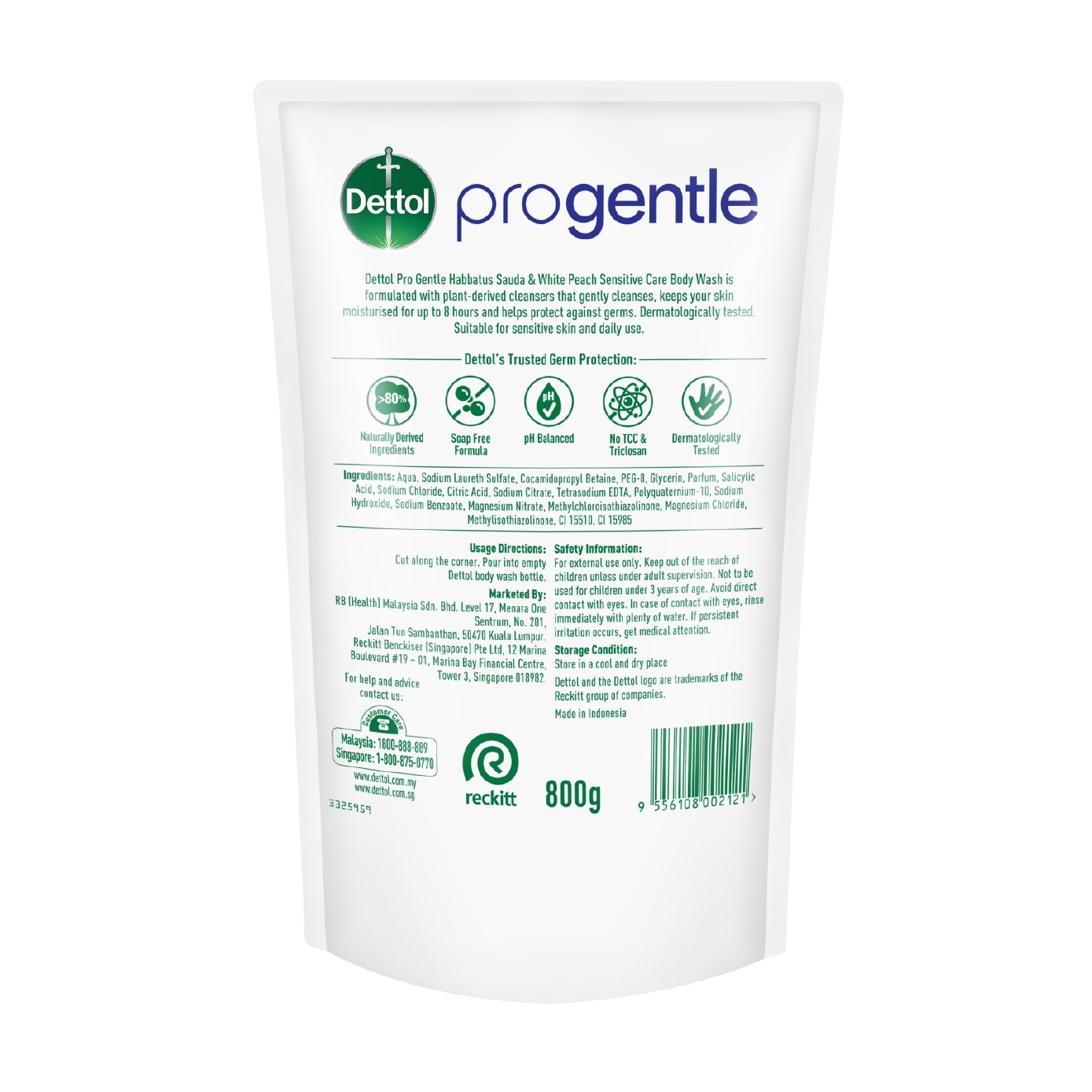 Progentle Habbatus Sauda & White Peach Moisturising Body Wash Refill Pack 800g