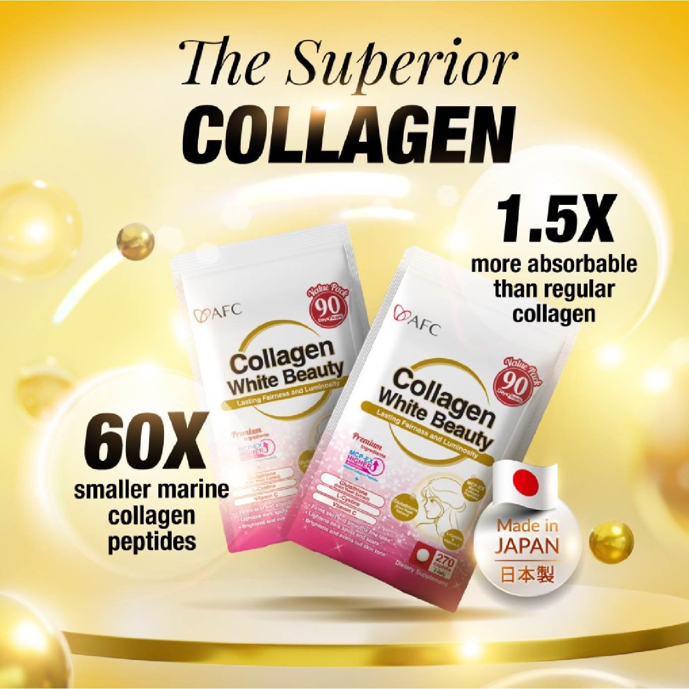 Collagen White Beauty Marine Collagen with Glutathione Skin Brightening Caplets (Skin Radiance and Fair Complexion) 270s