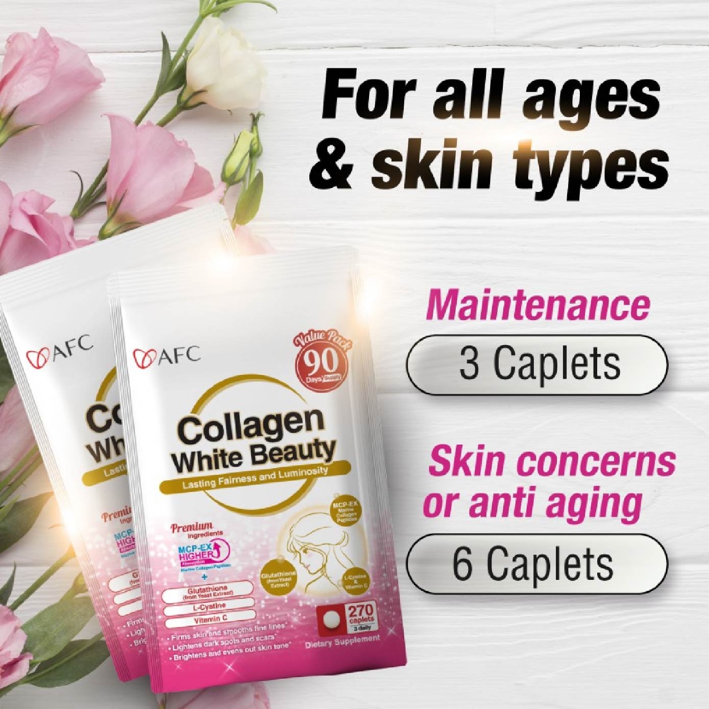 Collagen White Beauty Marine Collagen with Glutathione Skin Brightening Caplets (Skin Radiance and Fair Complexion) 270s
