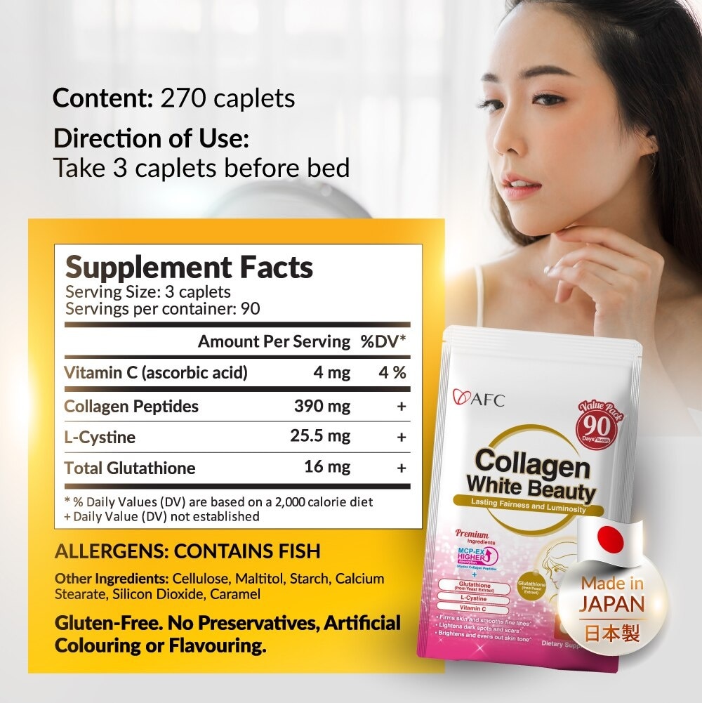 JAPAN Collagen White Beauty Dietary Supplement caplets (For Skin Whitening + Fair & Bright Complexion) 270s