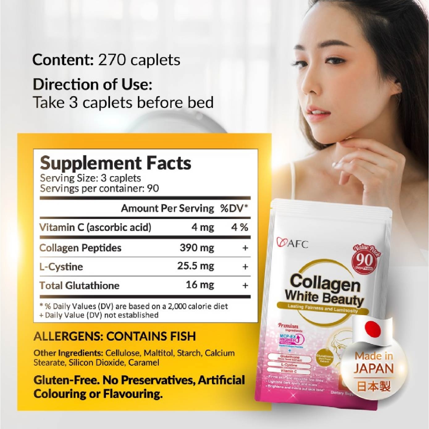 Collagen White Beauty Marine Collagen with Glutathione Skin Brightening Caplets (Skin Radiance and Fair Complexion) 270s