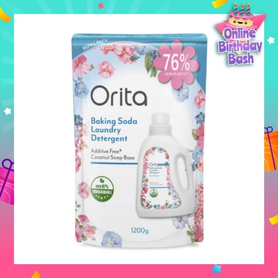 ORITA Eco Friendly Coconut Soap Base Baking Soda Laundry Detergent, Floral Scented Additive Free (Refill Pack) 1200g