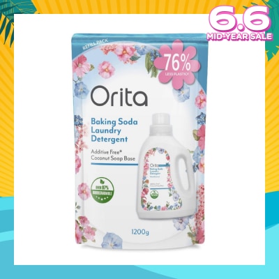 ORITA Eco Friendly Coconut Soap Base Baking Soda Laundry Detergent, Floral Scented Additive Free (Refill Pack) 1200g