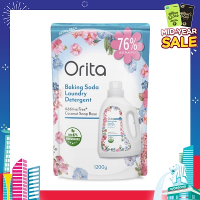 ORITA Eco Friendly Coconut Soap Base Baking Soda Laundry Detergent, Floral Scented Additive Free (Refill Pack) 1200g