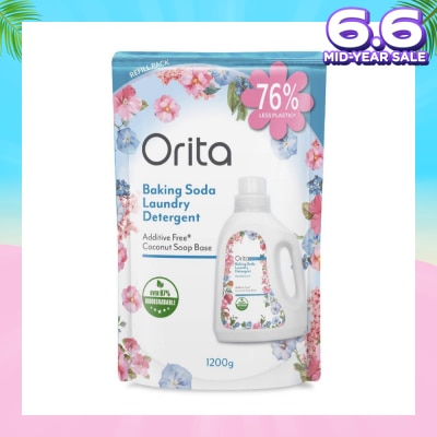 ORITA Eco Friendly Coconut Soap Base Baking Soda Laundry Detergent, Floral Scented Additive Free (Refill Pack) 1200g