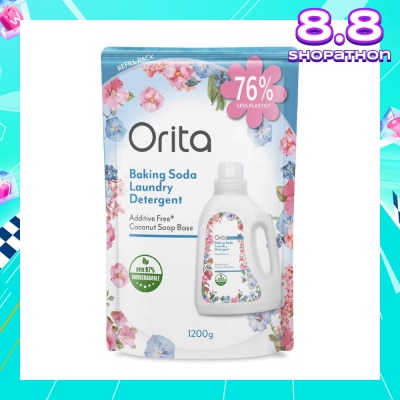ORITA Eco Friendly Coconut Soap Base Baking Soda Laundry Detergent, Floral Scented Additive Free (Refill Pack) 1200g