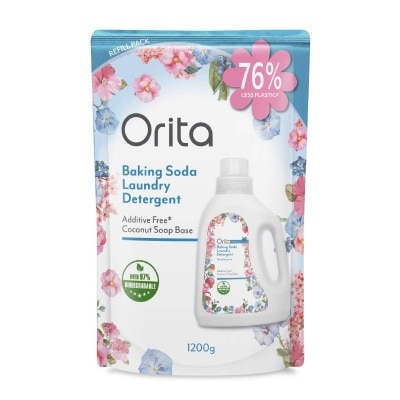 ORITA Eco Friendly Coconut Soap Base Baking Soda Laundry Detergent, Floral Scented Additive Free (Refill Pack) 1200g