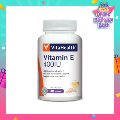 VITAHEALTH Vitamin E 400IU Softgel (Antioxidant Support for Heart & Skin) 30s