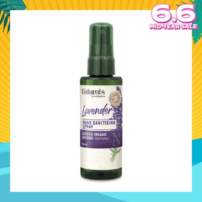 NATURALS BY WATSONS Lavender Hand Sanitising Spray (Certified Organic Lavender From France, Relaxing) 60ml