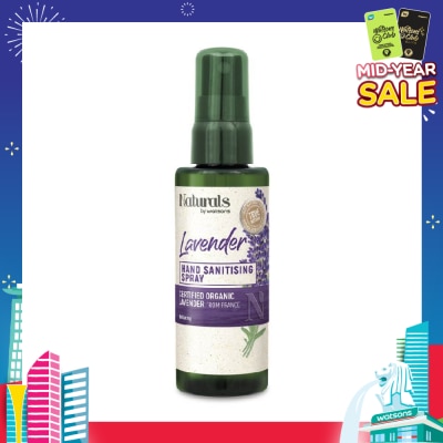 NATURALS BY WATSONS Lavender Hand Sanitising Spray (Certified Organic Lavender From France, Relaxing) 60ml
