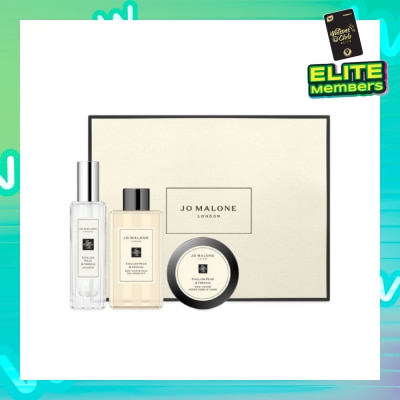 JO MALONE London Fragance Layering Collection Packset consists English Pear & Freesia Cologne Spray 30ml +  Blackberry & Bay Body Cream 50ml + Wood Sage & Sea Salt Body Wash 100ml