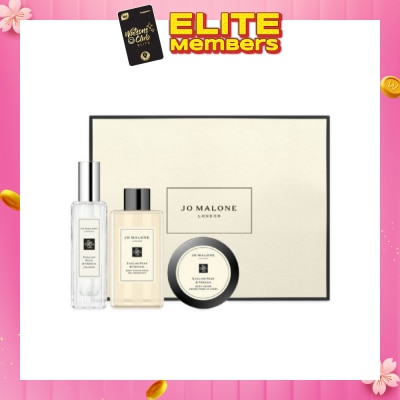 JO MALONE London Fragance Layering Collection Packset consists English Pear & Freesia Cologne Spray 30ml +  Blackberry & Bay Body Cream 50ml + Wood Sage & Sea Salt Body Wash 100ml