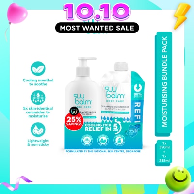 SUU BALM Ceramide Moisturiser Rapid Itch Relief Packset consists of Moisturiser 350ml + Refill Pack 285ml image