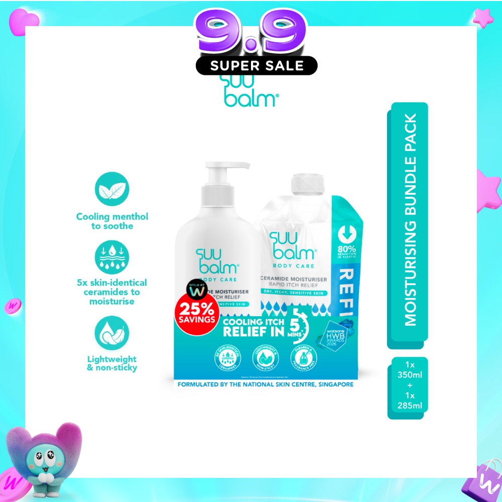 Ceramide Moisturiser Rapid Itch Relief Packset consists of Moisturiser 350ml + Refill Pack 285ml image