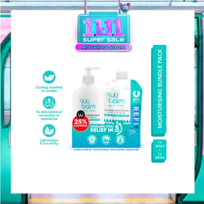 SUU BALM Ceramide Moisturiser Rapid Itch Relief Packset consists of Moisturiser 350ml + Refill Pack 285ml image