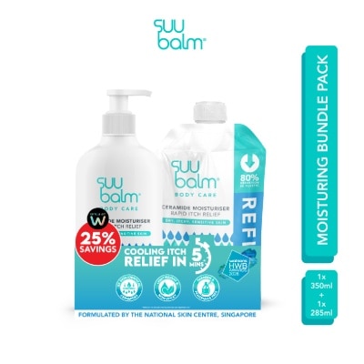 SUU BALM - Ceramide Moisturiser Rapid Itch Relief Packset consists of Moisturiser 350ml + Refill Pack 285ml