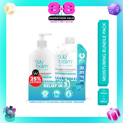 SUU BALM - Ceramide Moisturiser Rapid Itch Relief Packset consists of Moisturiser 350ml + Refill Pack 285ml