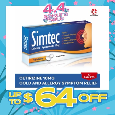 SIMTEC - Cetirizine 10Mg (Relief Cold And Allergy Symptoms) Tablet 10s