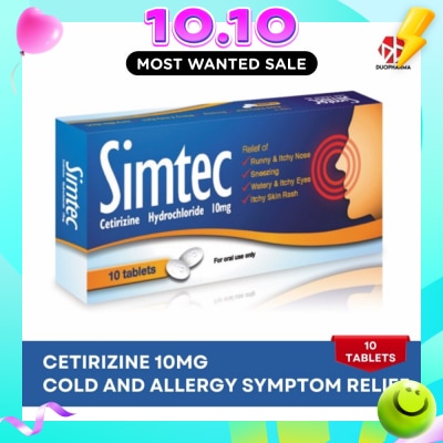 SIMTEC Cetirizine 10Mg (Relief Cold And Allergy Symptoms) Tablet 10s image