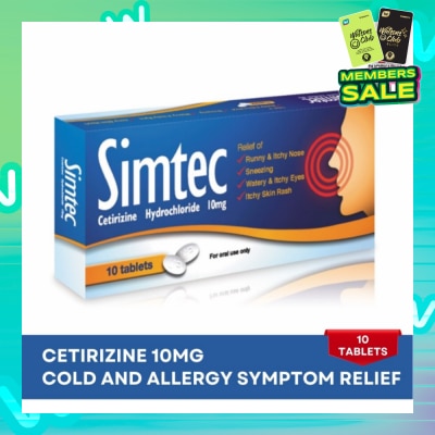 SIMTEC Cetirizine 10Mg (Relief Cold And Allergy Symptoms) Tablet 10s