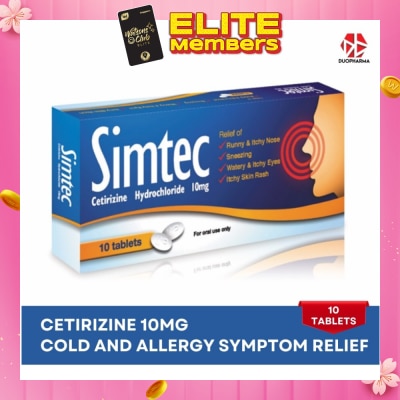 SIMTEC Cetirizine 10Mg (Relief Cold And Allergy Symptoms) Tablet 10s