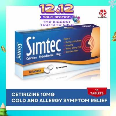 SIMTEC Cetirizine 10Mg (Relief Cold And Allergy Symptoms) Tablet 10s