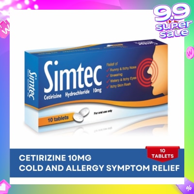 SIMTEC Cetirizine 10Mg (Relief Cold And Allergy Symptoms) Tablet 10s
