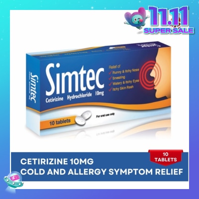 SIMTEC Cetirizine 10Mg (Relief Cold And Allergy Symptoms) Tablet 10s
