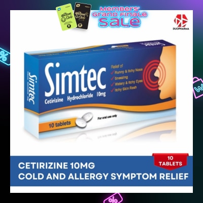 SIMTEC Cetirizine 10Mg (Relief Cold And Allergy Symptoms) Tablet 10s
