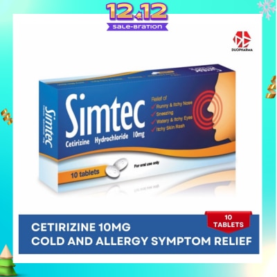 SIMTEC Cetirizine 10Mg (Relief Cold And Allergy Symptoms) Tablet 10s