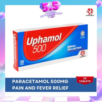 UPHAMOL - Paracetamol 500Mg (Relief Pain And Reduces High Temperature And Fever) Tablet 20s