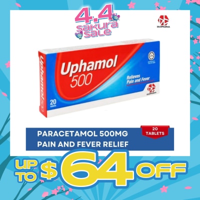 UPHAMOL - Paracetamol 500Mg (Relief Pain And Reduces High Temperature And Fever) Tablet 20s