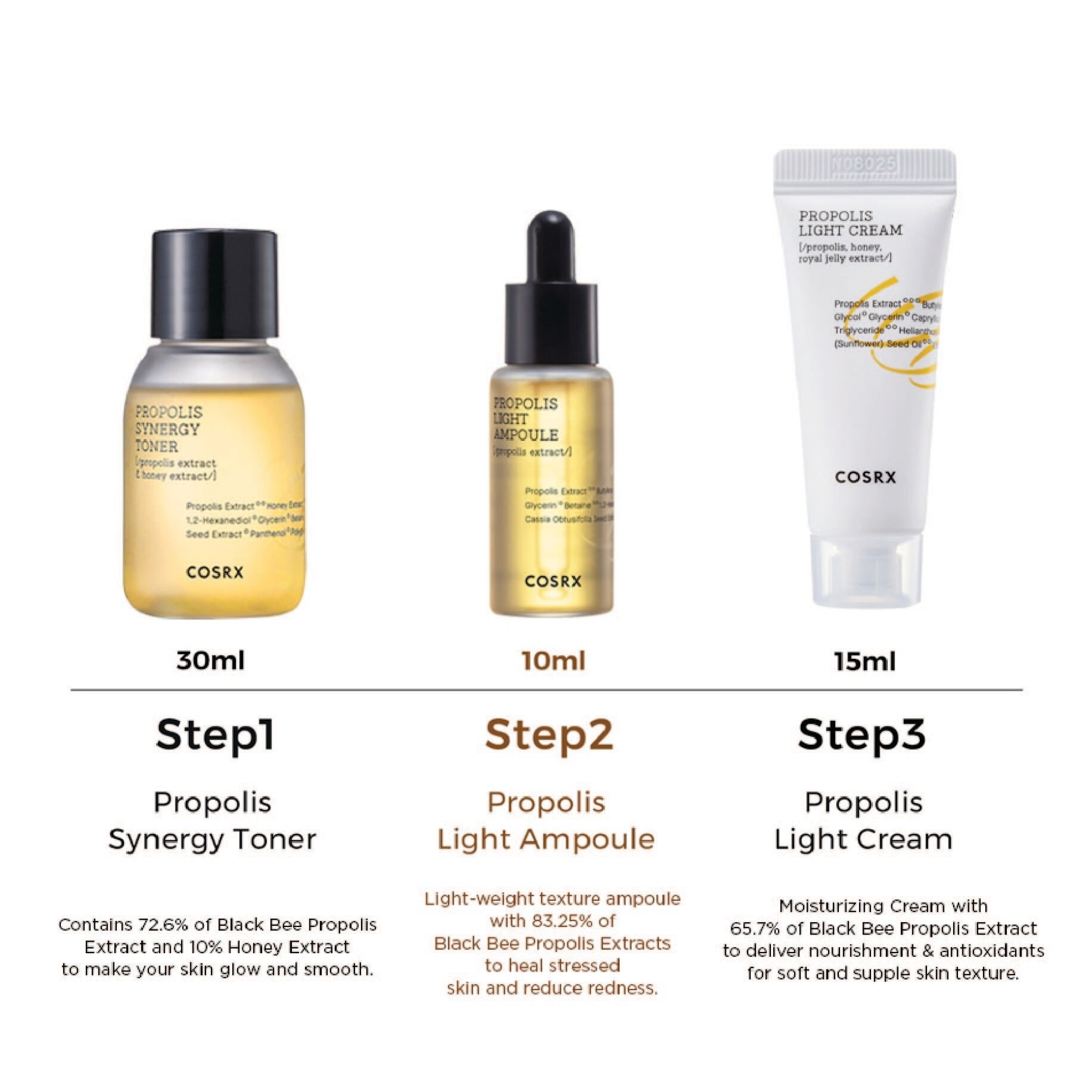 Honey Glow Kit - 3 Step (Propolis Synergy Toner 30ml + Propolis Light Ampoule 10ml + Propolis Light Cream 15ml) 1s