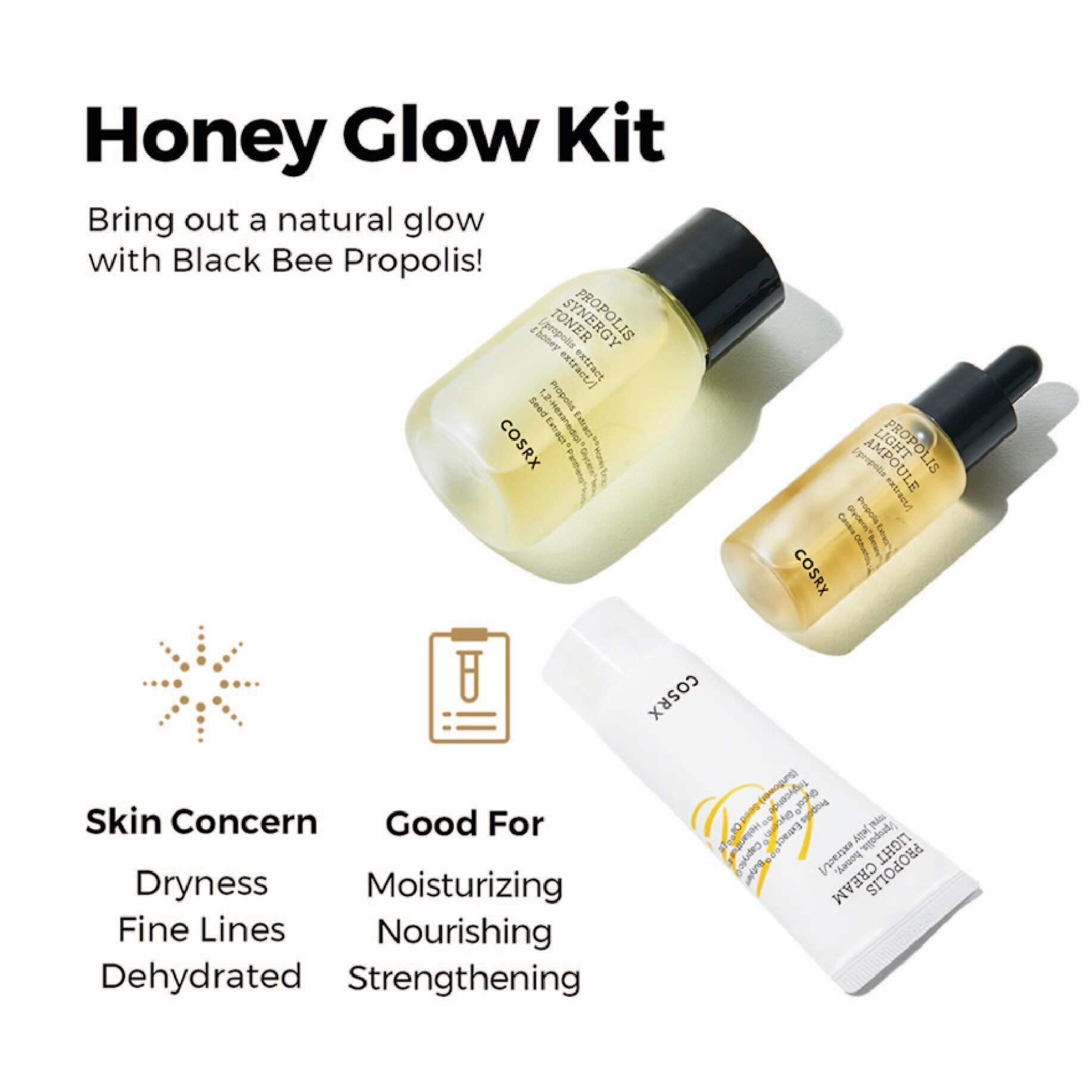 Honey Glow Kit - 3 Step (Propolis Synergy Toner 30ml + Propolis Light Ampoule 10ml + Propolis Light Cream 15ml) 1s