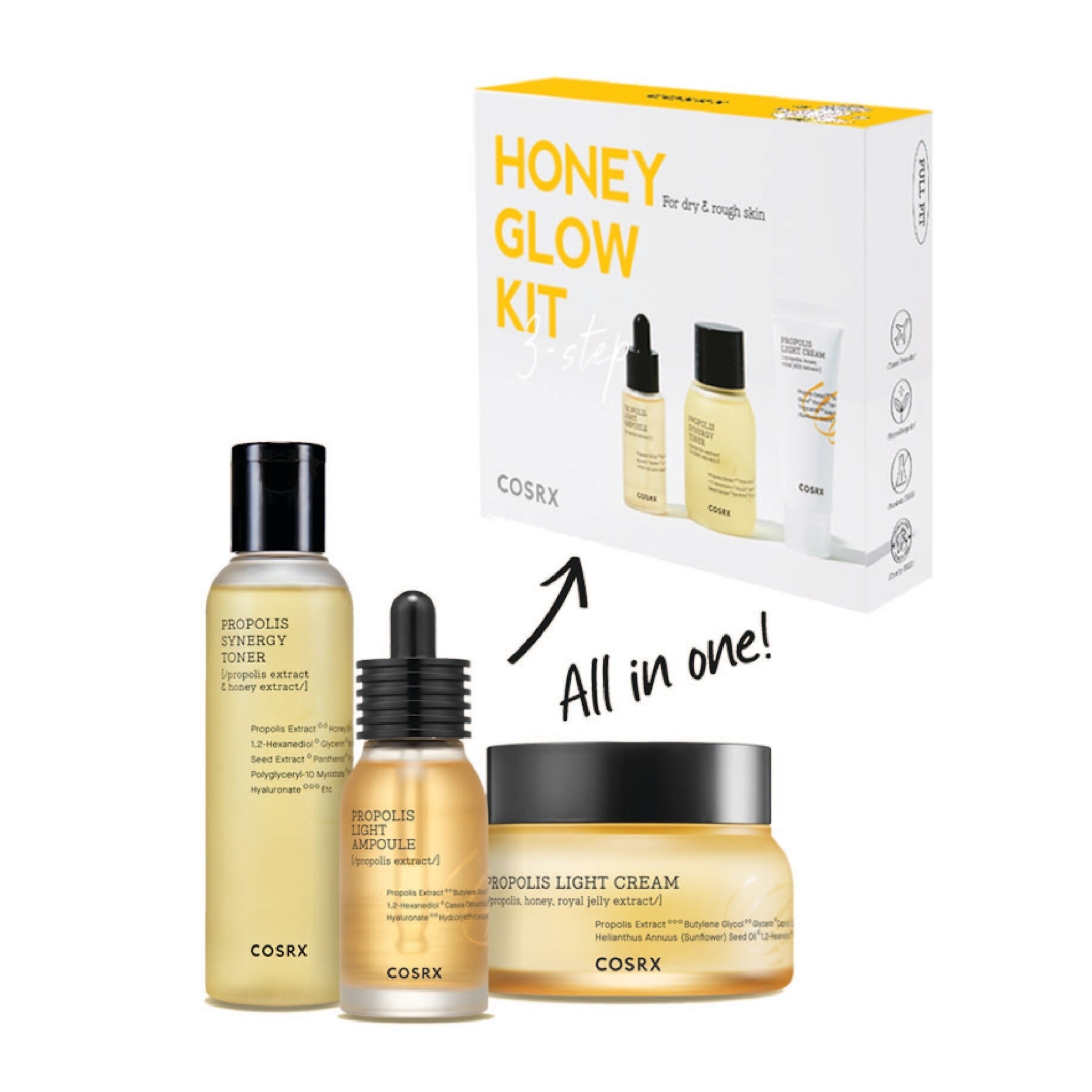 Honey Glow Kit - 3 Step (Propolis Synergy Toner 30ml + Propolis Light Ampoule 10ml + Propolis Light Cream 15ml) 1s