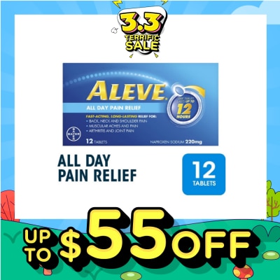 ALEVE Naproxen Sodium 220mg All Day Pain Relief Lasts Up to 12 Hours (Relief Joint & Muscle Pain) 12s