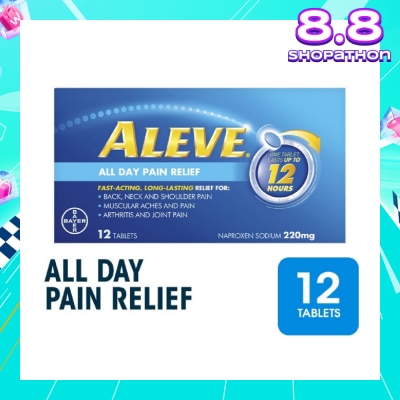 ALEVE Naproxen Sodium 220mg All Day Pain Relief Lasts Up to 12 Hours (Relief Joint & Muscle Pain) 12s