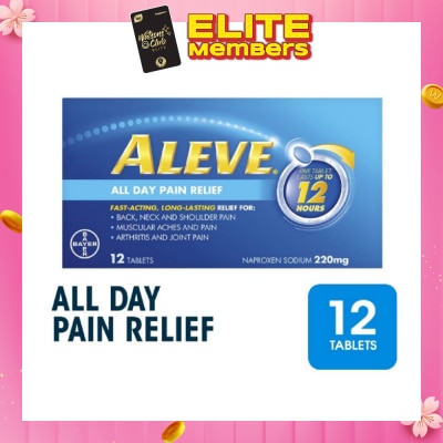 ALEVE Naproxen Sodium 220mg All Day Pain Relief Lasts Up to 12 Hours (Relief Joint & Muscle Pain) 12s