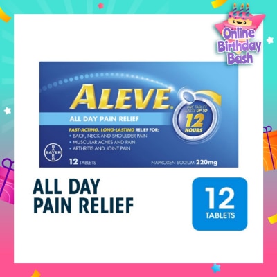 ALEVE Naproxen Sodium 220mg All Day Pain Relief Lasts Up to 12 Hours (Relief Joint & Muscle Pain) 12s