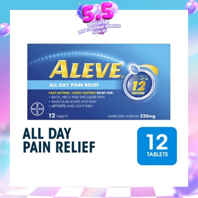 ALEVE - Naproxen Sodium 220mg All Day Pain Relief Lasts Up to 12 Hours (Relief Joint & Muscle Pain) 12s